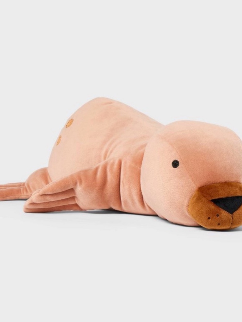 Pillowfort Peach Plush Seal Stuffed Animal with Brown Snout